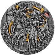 Niue Island FOUR HORSES (white red black pale) series FOUR HORSEMEN OF THE APOCALYPSE $12 Silver Coin 2022 Antique finish Ultra High Relief Gold plated 5 oz